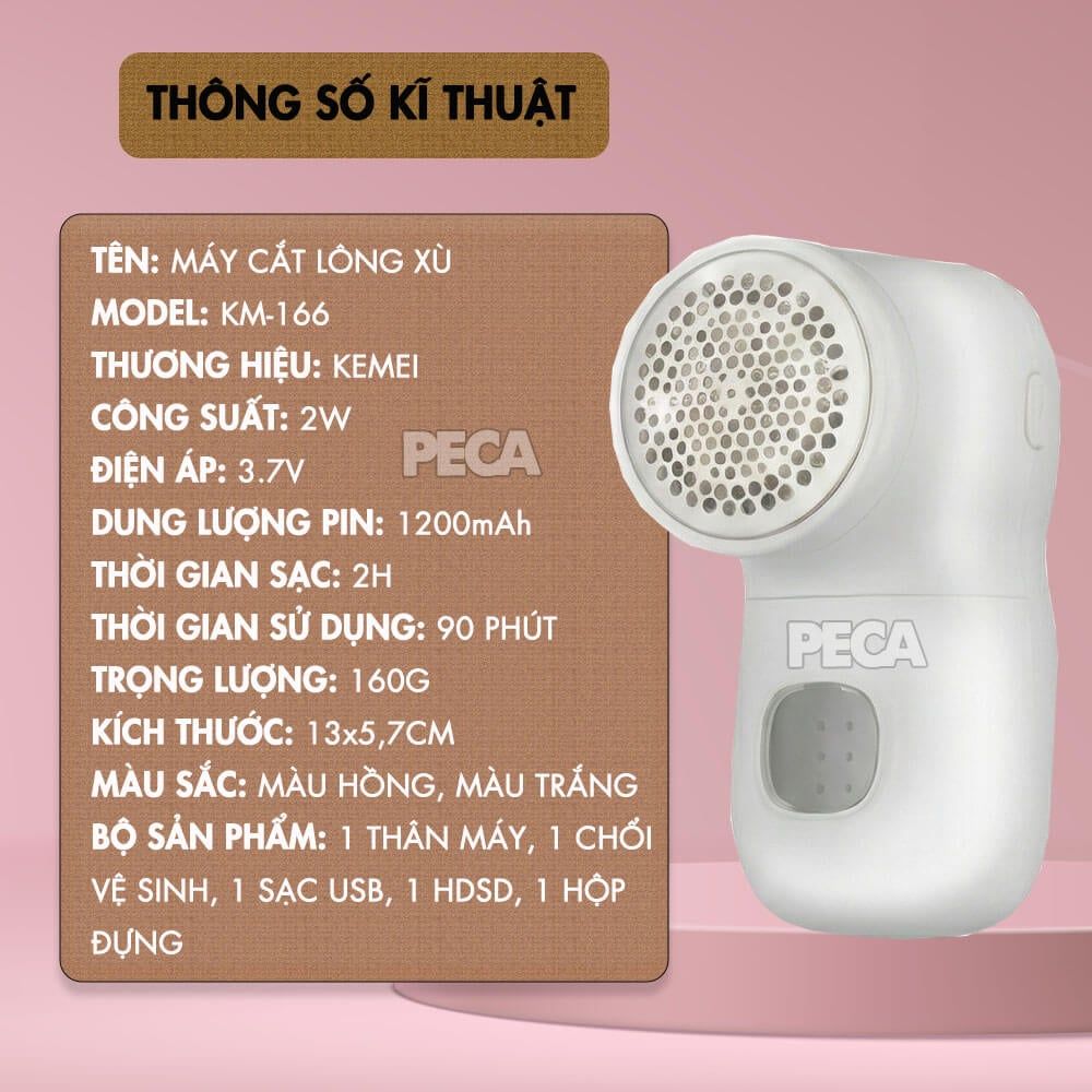 Máy cắt xơ vải quần áo KEMEI KM-166 Loại bỏ lông xù hiệu quả, giúp đồ len dạ như mới - Chính Hãng