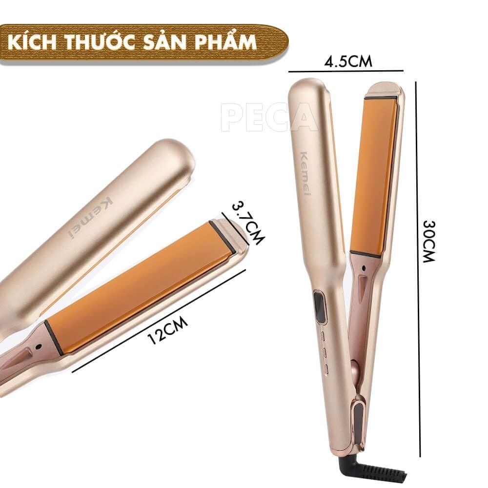 Máy duỗi tóc Kemei KM-3155 bản 3.7cm phủ gốm Ceramic màn hình LED, 12 mức nhiệt, nóng nhanh 30s - Chính hãng