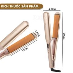 Máy duỗi tóc Kemei KM-3155 bản 3.7cm phủ gốm Ceramic màn hình LED, 12 mức nhiệt, nóng nhanh 30s - Chính hãng