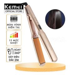 Máy duỗi tóc Kemei KM-3155 bản 3.7cm phủ gốm Ceramic màn hình LED, 12 mức nhiệt, nóng nhanh 30s - Chính hãng