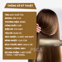 Máy duỗi tóc Kemei KM-3155 bản 3.7cm phủ gốm Ceramic màn hình LED, 12 mức nhiệt, nóng nhanh 30s - Chính hãng