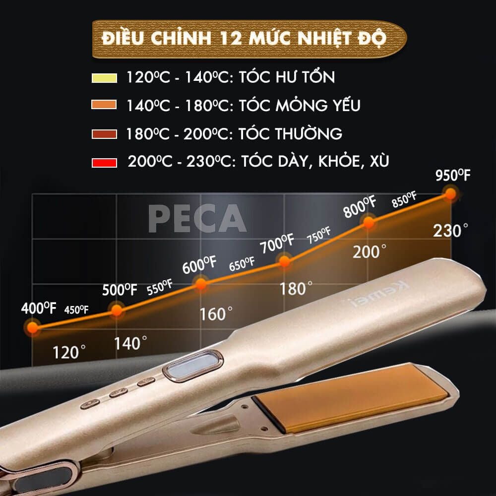 Máy duỗi tóc Kemei KM-3155 bản 3.7cm phủ gốm Ceramic màn hình LED, 12 mức nhiệt, nóng nhanh 30s - Chính hãng