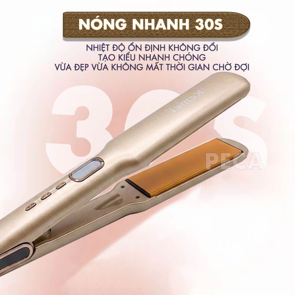 Máy duỗi tóc Kemei KM-3155 bản 3.7cm phủ gốm Ceramic màn hình LED, 12 mức nhiệt, nóng nhanh 30s - Chính hãng
