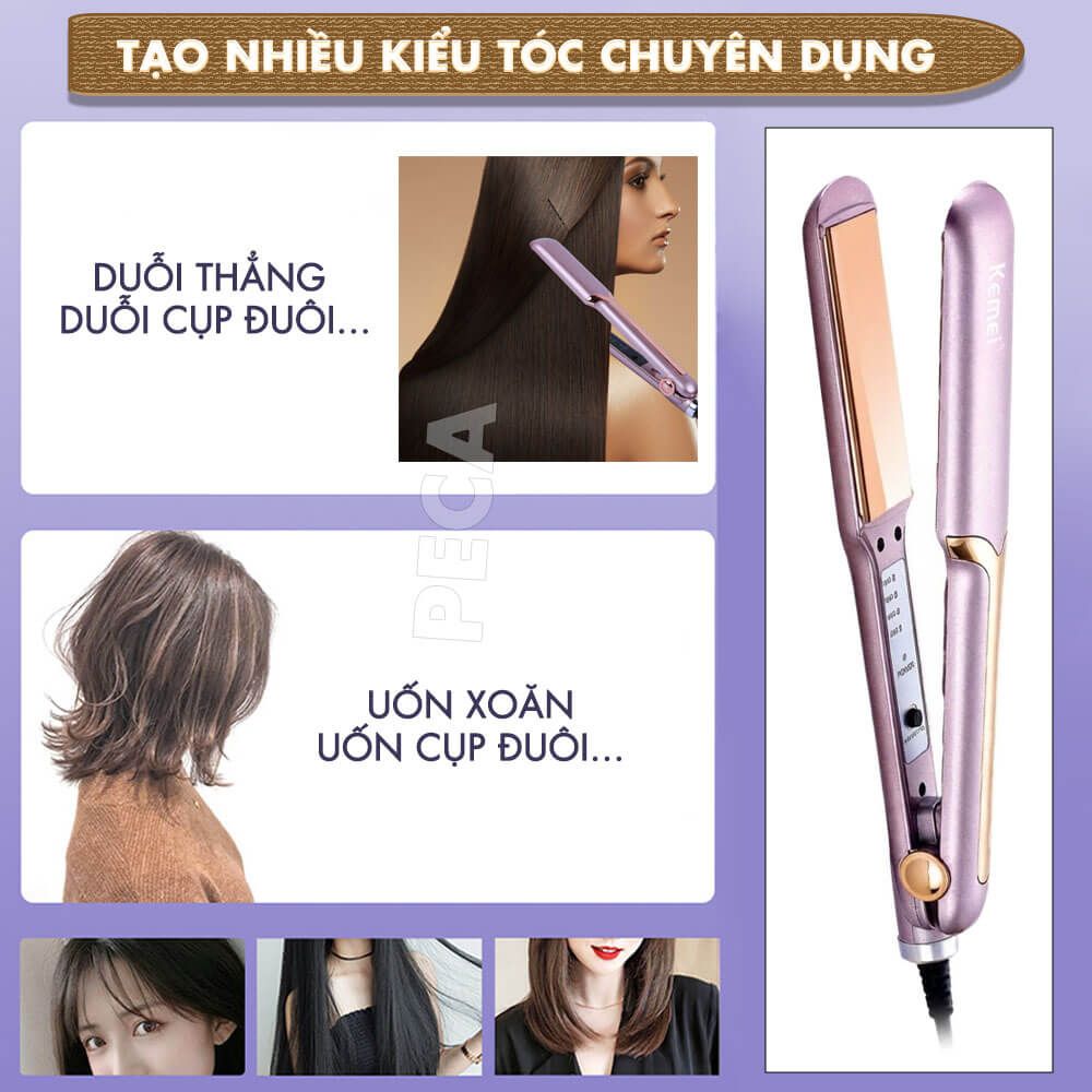 Máy duỗi tóc KM-459P làm nóng siêu tốc 30s, max 220°C - Chính hãng