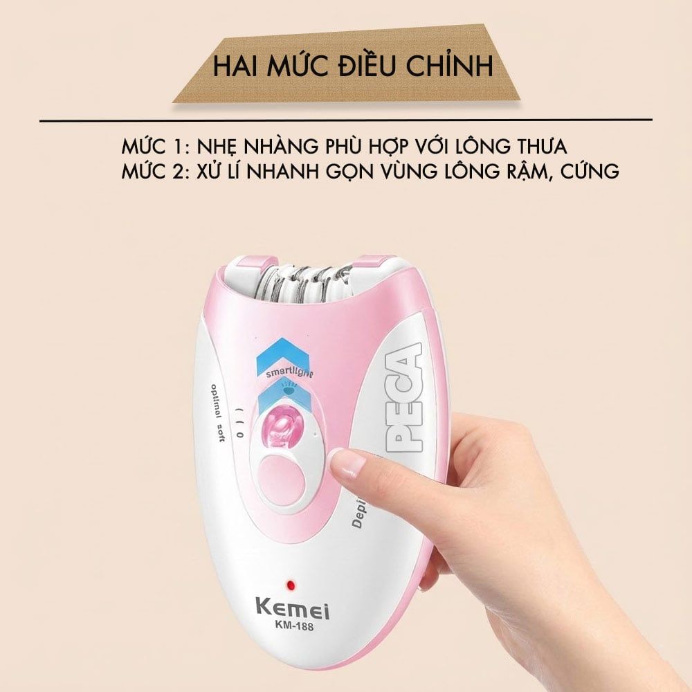 Máy tẩy lông Kemei KM-188 tẩy nhổ lông toàn thân, dùng pin sạc chuyên nghiệp - Hàng chính hãng