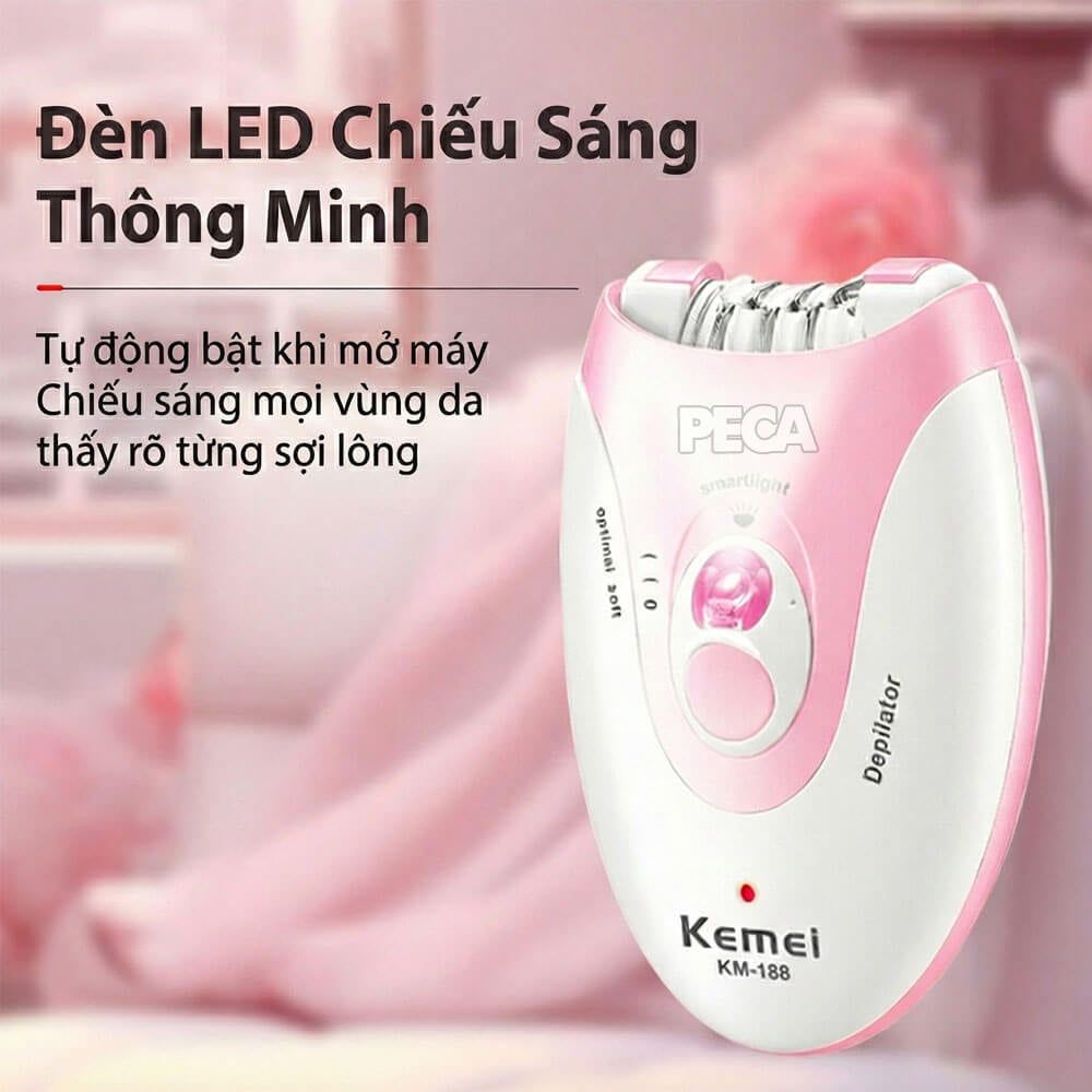 Máy tẩy lông Kemei KM-188 tẩy nhổ lông toàn thân, dùng pin sạc chuyên nghiệp - Hàng chính hãng
