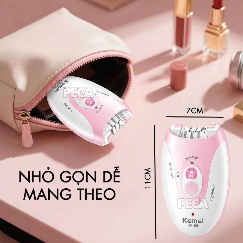 Máy tẩy lông Kemei KM-188 tẩy nhổ lông toàn thân, dùng pin sạc chuyên nghiệp - Hàng chính hãng