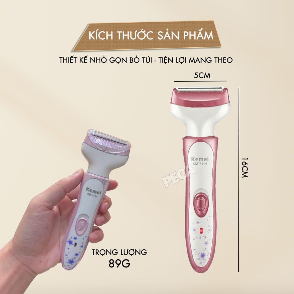 Máy cạo lông đa năng 4 trong 1 Kemei KM-7114 tỉa lông mày, mũi, nách, bikini, toàn thân êm ái sạc USB - Chính hãng