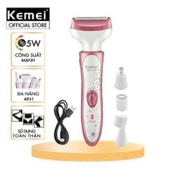 Máy cạo lông đa năng 4 trong 1 Kemei KM-7114 tỉa lông mày, mũi, nách, bikini, toàn thân êm ái sạc USB - Chính hãng