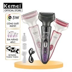 Máy cạo lông đa năng 4 trong 1 Kemei KM-7114 tỉa lông mày, mũi, nách, bikini, toàn thân êm ái sạc USB - Chính hãng