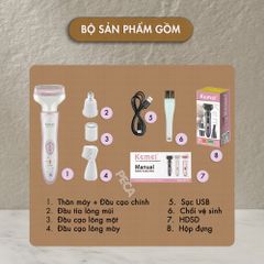 Máy cạo lông đa năng 4 trong 1 Kemei KM-7114 tỉa lông mày, mũi, nách, bikini, toàn thân êm ái sạc USB - Chính hãng