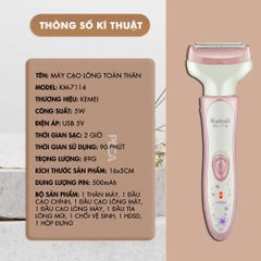 Máy cạo lông đa năng 4 trong 1 Kemei KM-7114 tỉa lông mày, mũi, nách, bikini, toàn thân êm ái sạc USB - Chính hãng