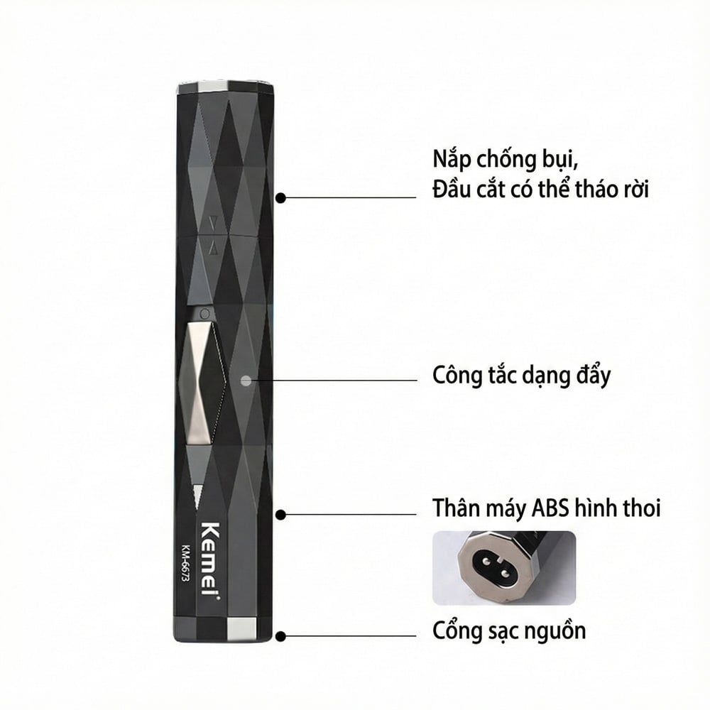 Máy tỉa lông mũi Kemei KM-6673 2 đầu thay thế, động cơ êm, dễ vệ sinh - Chính hãng