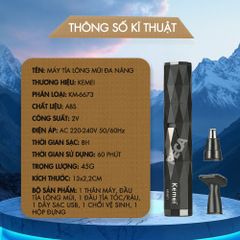 Máy tỉa lông mũi Kemei KM-6673 2 đầu thay thế, động cơ êm, dễ vệ sinh - Chính hãng