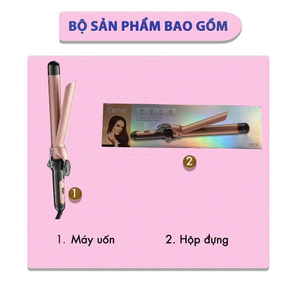 Máy uốn tóc KEMEI KM-3145 size 25mm tạo kiểu xoăn đuôi, nóng nhanh 30s - Chính hãng