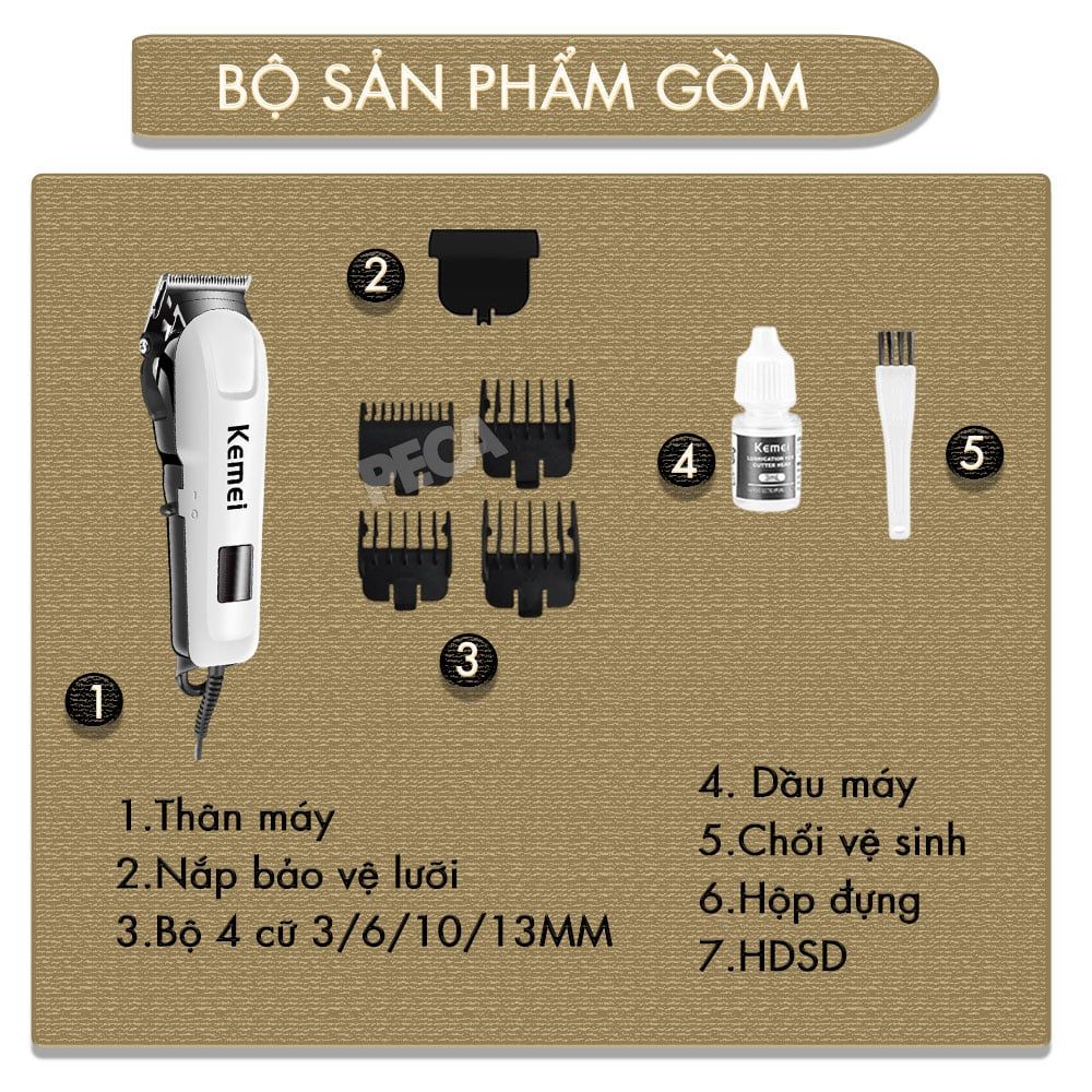 Tông đơ cắt tóc cắm điện trực tiếp KEMEI KM-809C chuyên nghiệp công suất mạnh 5W - Chính hãng