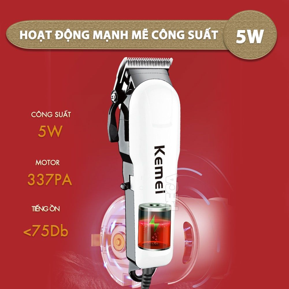 Tông đơ cắt tóc cắm điện trực tiếp KEMEI KM-809C chuyên nghiệp công suất mạnh 5W - Chính hãng