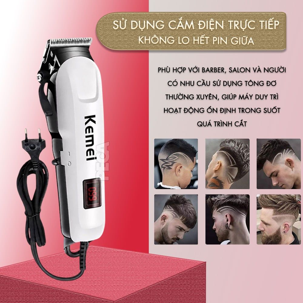 Tông đơ cắt tóc cắm điện trực tiếp KEMEI KM-809C chuyên nghiệp công suất mạnh 5W - Chính hãng