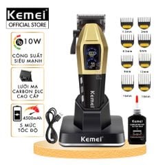 Tông đơ cắt tóc chuyên nghiệp Kemei KM-1509 công suất mạnh 10W, lưỡi cắt mạ carbon DLC, 5 tốc độ, động cơ không chổi than - Chính hãng