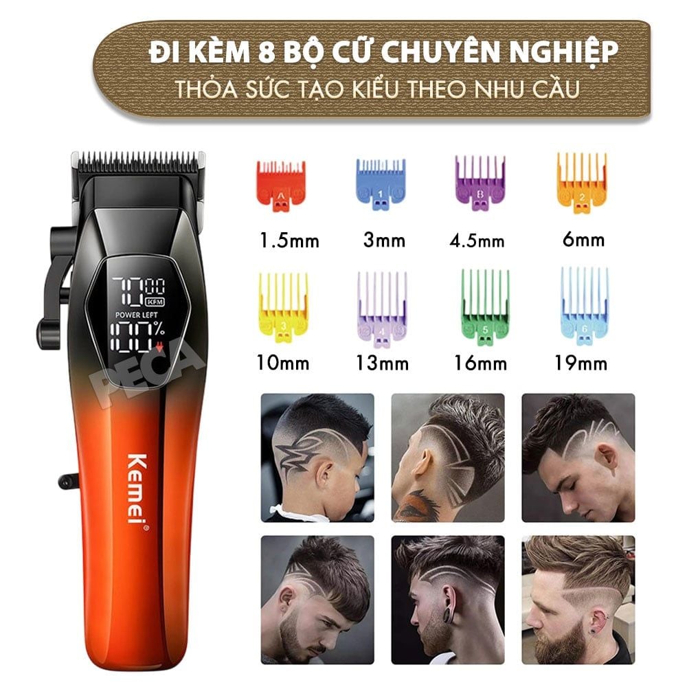 Tông đơ cắt tóc chuyên nghiệp Kemei KM-1371 công suất mạnh 5W lưỡi mạ ceramic cao cấp, màn hình LCD sạc nhanh USB type C tiện lợi - Chính hãng