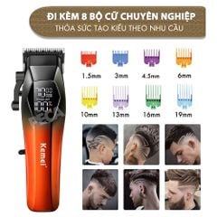 Tông đơ cắt tóc chuyên nghiệp Kemei KM-1371 công suất mạnh 5W lưỡi mạ ceramic cao cấp, màn hình LCD sạc nhanh USB type C tiện lợi - Chính hãng