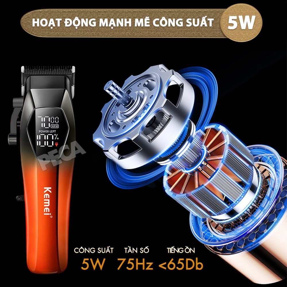 Tông đơ cắt tóc chuyên nghiệp Kemei KM-1371 công suất mạnh 5W lưỡi mạ ceramic cao cấp, màn hình LCD sạc nhanh USB type C tiện lợi - Chính hãng