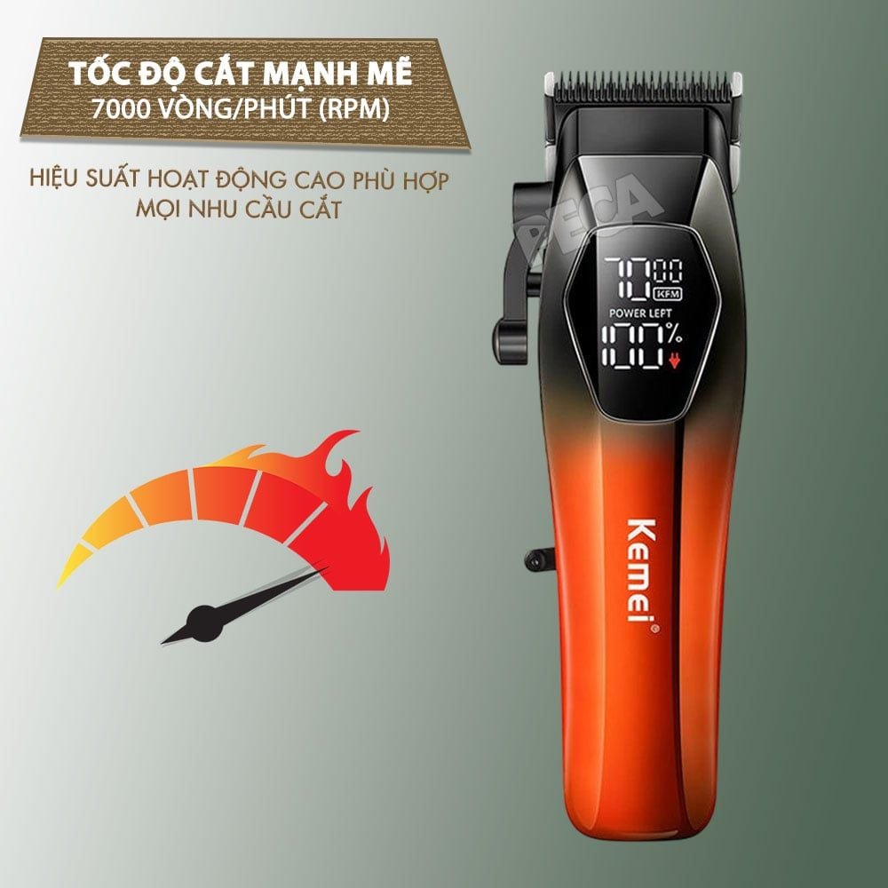 Tông đơ cắt tóc chuyên nghiệp Kemei KM-1371 công suất mạnh 5W lưỡi mạ ceramic cao cấp, màn hình LCD sạc nhanh USB type C tiện lợi - Chính hãng