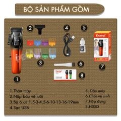 Tông đơ cắt tóc chuyên nghiệp Kemei KM-1371 công suất mạnh 5W lưỡi mạ ceramic cao cấp, màn hình LCD sạc nhanh USB type C tiện lợi - Chính hãng