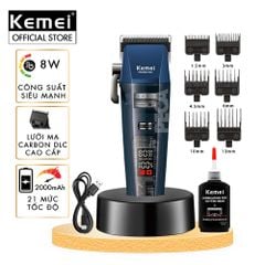 Tông đơ cắt tóc chuyên nghiệp Kemei KM-1382 công suất mạnh 8W, lưỡi cắt mạ carbon DLC, 21 tốc độ, động cơ không chổi than - Chính hãng