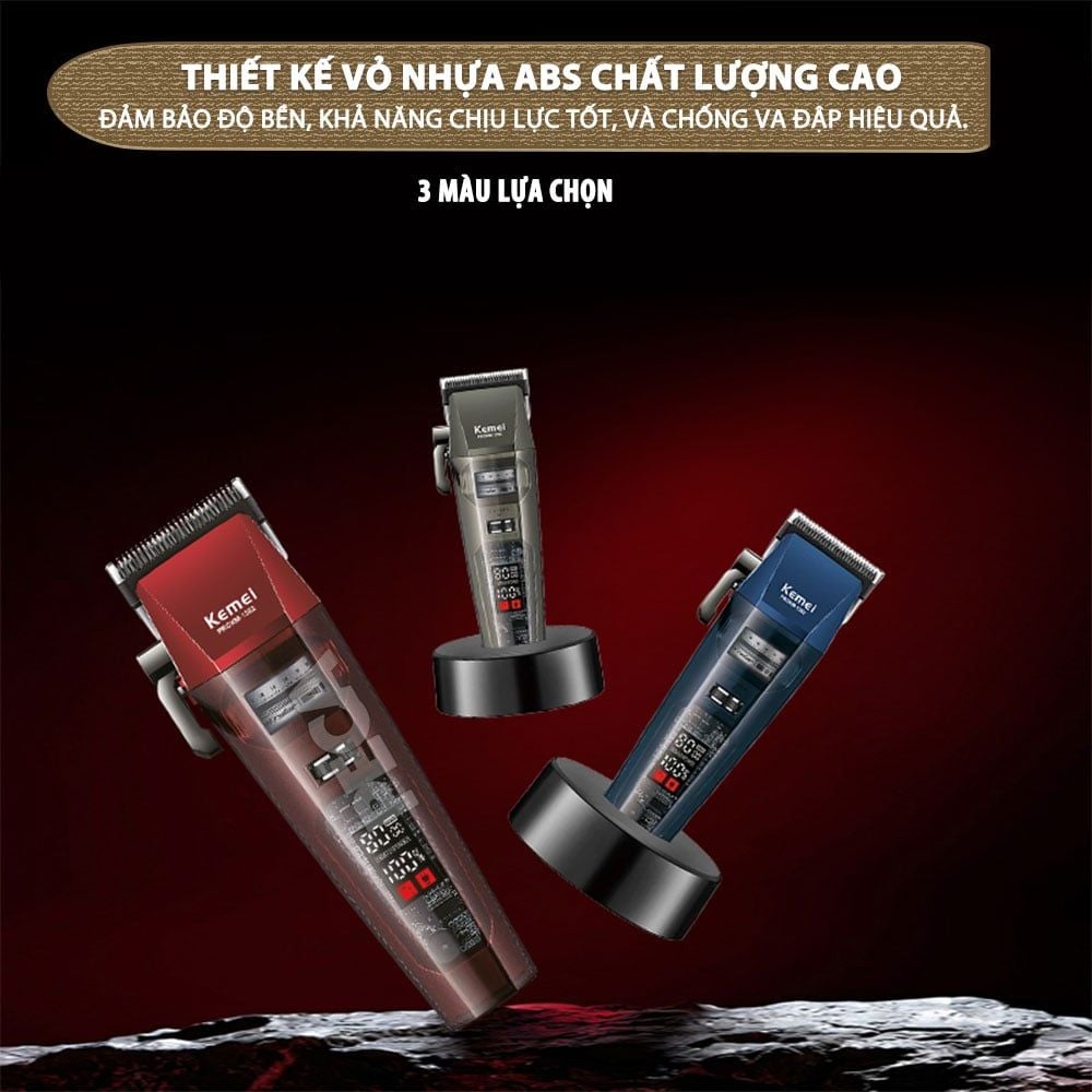 Tông đơ cắt tóc chuyên nghiệp Kemei KM-1382 công suất mạnh 8W, lưỡi cắt mạ carbon DLC, 21 tốc độ, động cơ không chổi than - Chính hãng