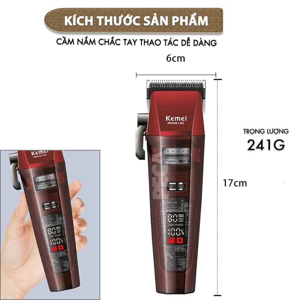 Tông đơ cắt tóc chuyên nghiệp Kemei KM-1382 công suất mạnh 8W, lưỡi cắt mạ carbon DLC, 21 tốc độ, động cơ không chổi than - Chính hãng