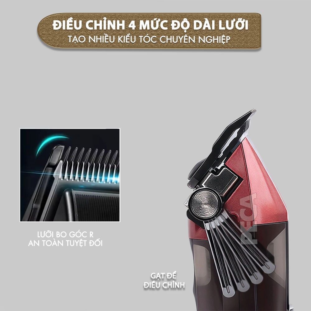 Tông đơ cắt tóc chuyên nghiệp Kemei KM-1382 công suất mạnh 8W, lưỡi cắt mạ carbon DLC, 21 tốc độ, động cơ không chổi than - Chính hãng