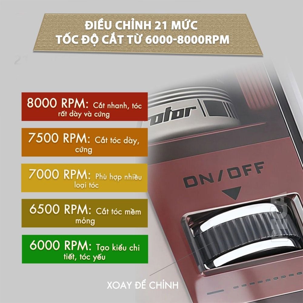 Tông đơ cắt tóc chuyên nghiệp Kemei KM-1382 công suất mạnh 8W, lưỡi cắt mạ carbon DLC, 21 tốc độ, động cơ không chổi than - Chính hãng