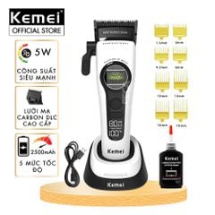 Tông đơ cắt tóc chuyên nghiệp Kemei KM-1593 công suất mạnh 5W, lưỡi cắt mạ carbon DLC, 5 tốc độ, động cơ không chổi than - Chính hãng