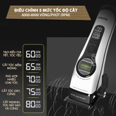 Tông đơ cắt tóc chuyên nghiệp Kemei KM-1593 công suất mạnh 5W, lưỡi cắt mạ carbon DLC, 5 tốc độ, động cơ không chổi than - Chính hãng