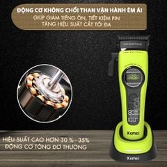 Tông đơ cắt tóc chuyên nghiệp Kemei KM-1593 công suất mạnh 5W, lưỡi cắt mạ carbon DLC, 5 tốc độ, động cơ không chổi than - Chính hãng