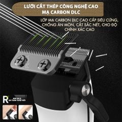 Tông đơ cắt tóc chuyên nghiệp Kemei KM-1593 công suất mạnh 5W, lưỡi cắt mạ carbon DLC, 5 tốc độ, động cơ không chổi than - Chính hãng