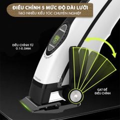 Tông đơ cắt tóc chuyên nghiệp Kemei KM-1593 công suất mạnh 5W, lưỡi cắt mạ carbon DLC, 5 tốc độ, động cơ không chổi than - Chính hãng