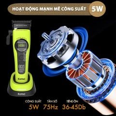 Tông đơ cắt tóc chuyên nghiệp Kemei KM-1593 công suất mạnh 5W, lưỡi cắt mạ carbon DLC, 5 tốc độ, động cơ không chổi than - Chính hãng
