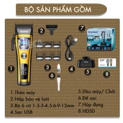 Tông đơ cắt tóc chuyên nghiệp Kemei KM-1911 lưỡi cắt mạ carbon DLC cao cấp điều chỉnh 2 mức tốc độ, động cơ không chổi than, công suất 5W - Chính hãng