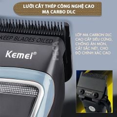Tông đơ cắt tóc chuyên nghiệp Kemei KM-1911 lưỡi cắt mạ carbon DLC cao cấp điều chỉnh 2 mức tốc độ, động cơ không chổi than, công suất 5W - Chính hãng