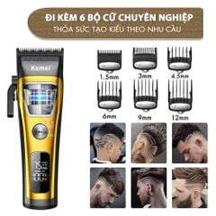 Tông đơ cắt tóc chuyên nghiệp Kemei KM-1911 lưỡi cắt mạ carbon DLC cao cấp điều chỉnh 2 mức tốc độ, động cơ không chổi than, công suất 5W - Chính hãng