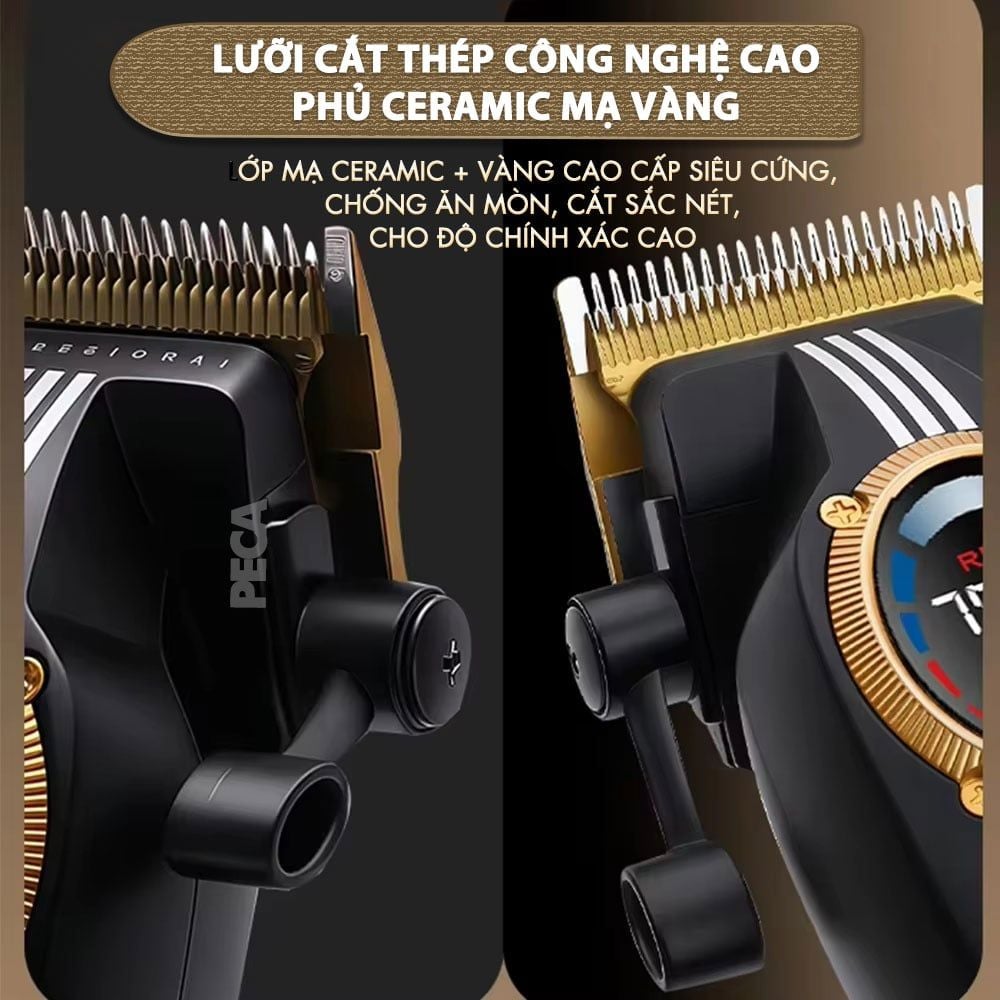 Tông đơ cắt tóc chuyên nghiệp Kemei KM-1962 công suất mạnh 8W, lưỡi cắt mạ carbon DLC, 5 tốc độ, động cơ không chổi than - Chính hãng