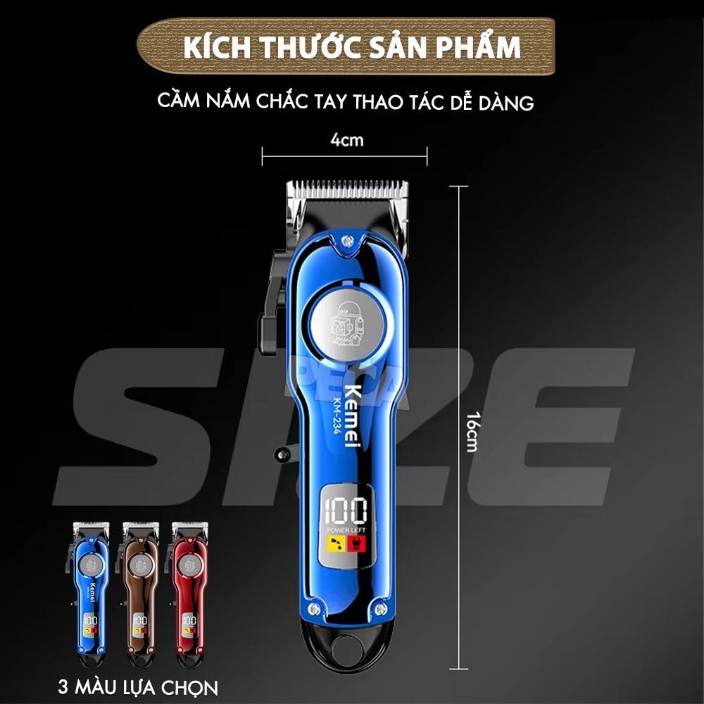 Tông đơ cắt tóc chuyên nghiệp Kemei KM-234 công suất siêu mạnh màn hình LCD sạc nhanh USB type C tiện lợi - Chính hãng