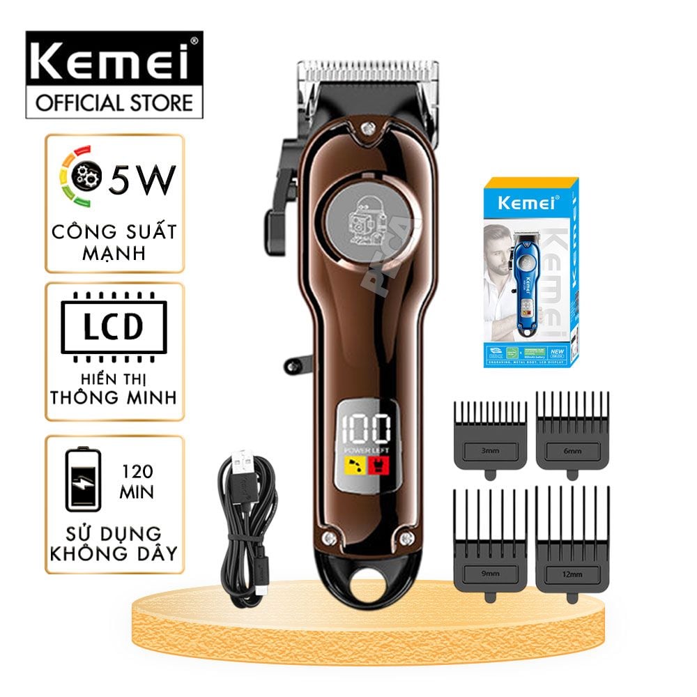 Tông đơ cắt tóc chuyên nghiệp Kemei KM-234 công suất siêu mạnh màn hình LCD sạc nhanh USB type C tiện lợi - Chính hãng