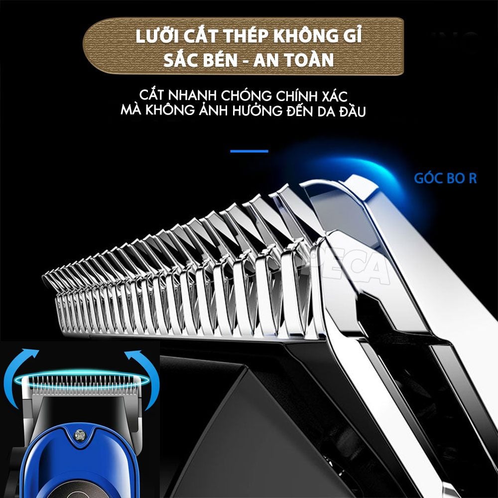 Tông đơ cắt tóc chuyên nghiệp Kemei KM-234 công suất siêu mạnh màn hình LCD sạc nhanh USB type C tiện lợi - Chính hãng