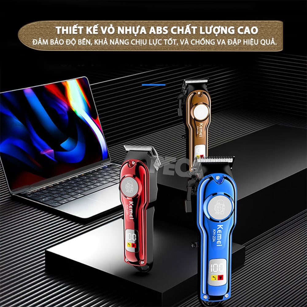 Tông đơ cắt tóc chuyên nghiệp Kemei KM-234 công suất siêu mạnh màn hình LCD sạc nhanh USB type C tiện lợi - Chính hãng