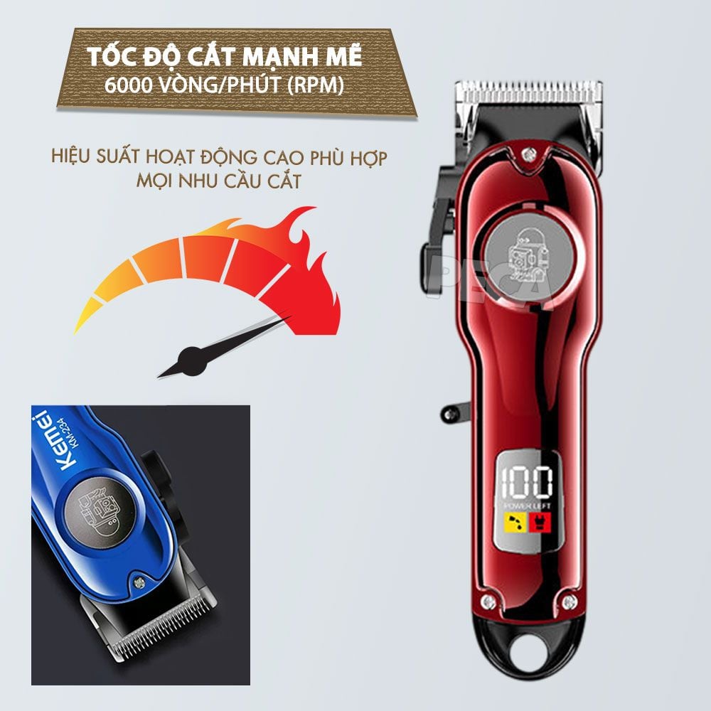 Tông đơ cắt tóc chuyên nghiệp Kemei KM-234 công suất siêu mạnh màn hình LCD sạc nhanh USB type C tiện lợi - Chính hãng