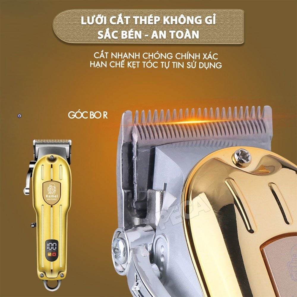 Tông đơ cắt tóc chuyên nghiệp Kemei KM-PG802 công suất siêu mạnh 5W màn hình LCD sạc nhanh USB tiện lợi - Chính hãng
