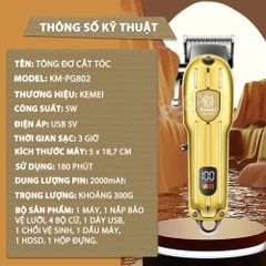 Tông đơ cắt tóc chuyên nghiệp Kemei KM-PG802 công suất siêu mạnh 5W màn hình LCD sạc nhanh USB tiện lợi - Chính hãng